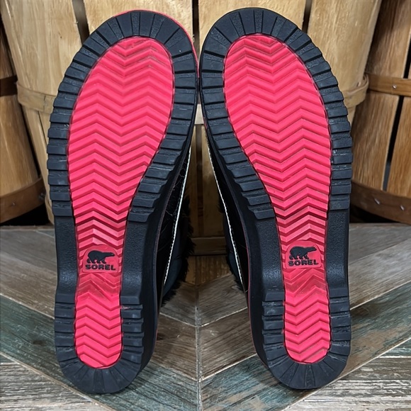 ♥️ Sorel ♥️ Tivoli II Black Red Faux Fur Waterproof Insulated Winter Snow Boots - Picture 10 of 11